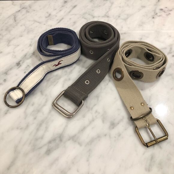 3 Piece Women's Belt Lot, 1 Hollister, 2 Unbranded w/ Metal Grommets Adjustable - Picture 1 of 6